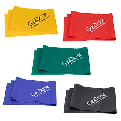 CanDo Latex Free Exercise Band - 4' length, 5-piece set (1 each: yellow, red, green, blue, black)