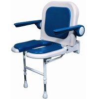Show product details for AKW Wall Mounted Fold Up Shower Chair, Padded U-Shaped Seat & Back w/Arms, Color Choice