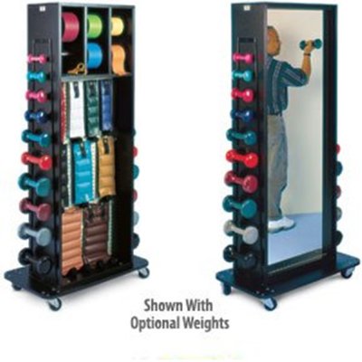 Mirror with Weight Rack (weights and dumbbells not included)