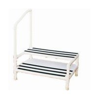 Show product details for PVC Heavy Duty Double Step Stool with Rubber Tips, Left Side Handrail