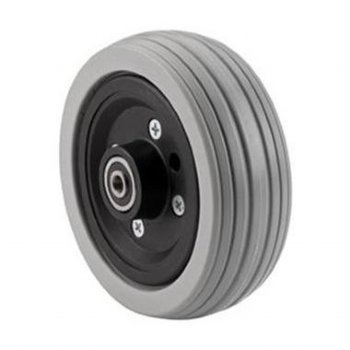 Caster Assembly 6" X 2" Gray Solid Rubber Tire, 5/16" Diameter x 1 1/16" Hub Width