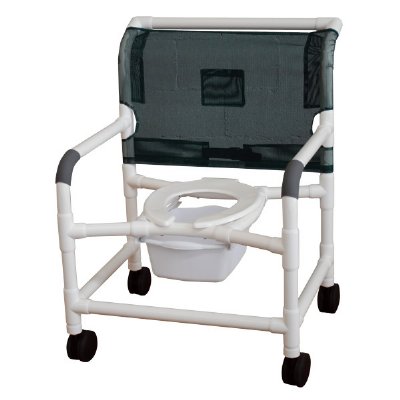 26" PVC Shower/Commode Chair - Open Front Seat - 4" x 1 1/4" Heavy-Duty Casters - 10 Qt Pail - Weight Capacity 425 lbs.